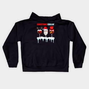 Christmas Chillin', Chilling, Santa, Frosty The Snowman, Rudolf The Red Nose Reindeer, Wine, Wine Lover, Snow, Ice, Winter, Wine Glass Kids Hoodie